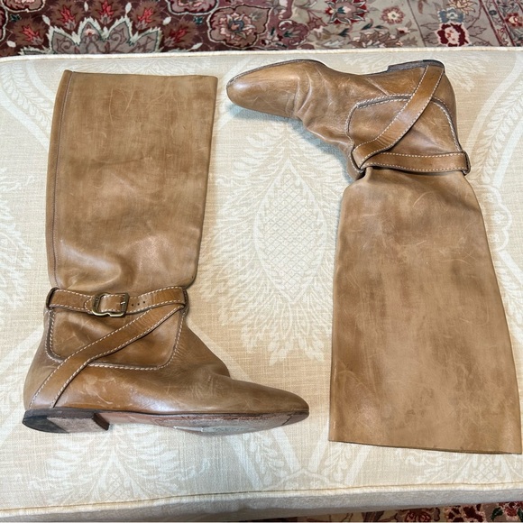 Chloe tan leather Riding boots cross buckle - Picture 8 of 9